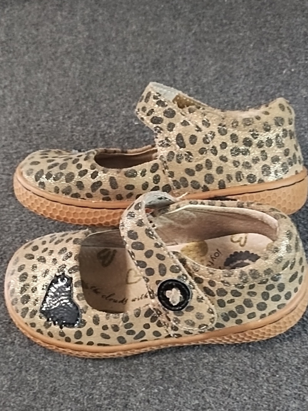 Livie And Luca Leather Mary Jane Shoes Size 7 Adj. Velcro Strap Leopard Shimmer - Picture 4 of 8